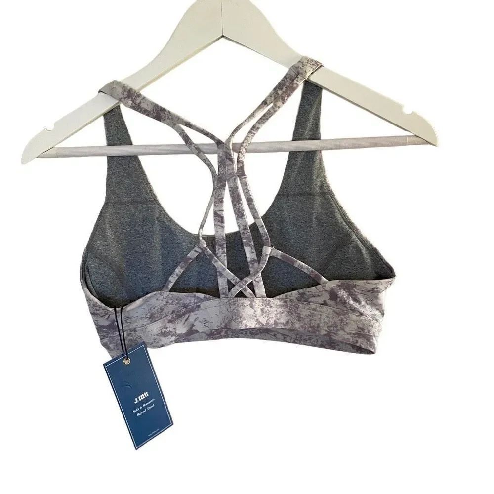 NEW J. Ing Large gray white sports bra strappy back removable padding inserts - Picture 2 of 5